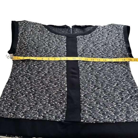 Ann Taylor Womens Black & White Textured Dress Size 12 Cap Sleeve Woven Design - Picture 5 of 11